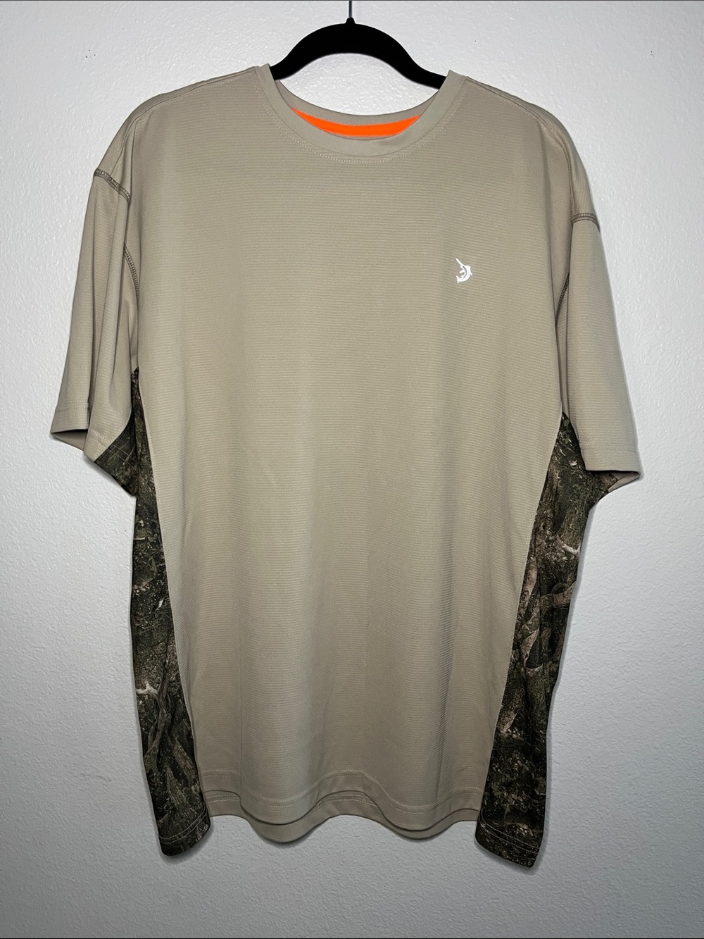 Reel Legends Khaki Short-Sleeve Tee with Camo Side Panels